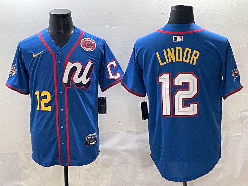 Men 2025 New York Mets #12 Lindor Blue All star Blank Blue Nike MLB Jersey style 6->new york mets->MLB Jersey
